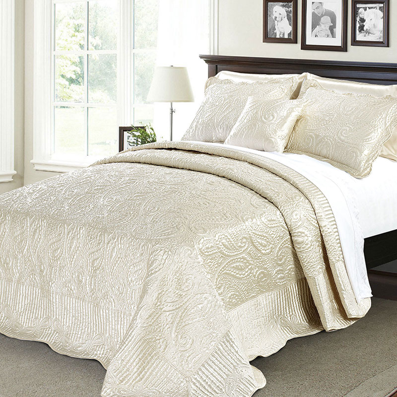 paisley embroidery bedspread silk quilted coverlet