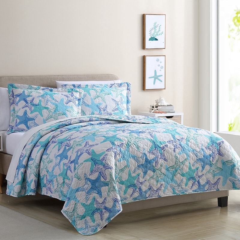 star fish printed bedspread covers