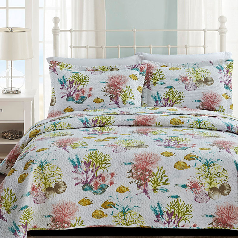 coral reef printed costal summer bedspreads