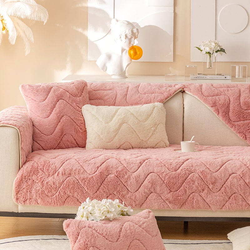 pink plush quilted sofa covers