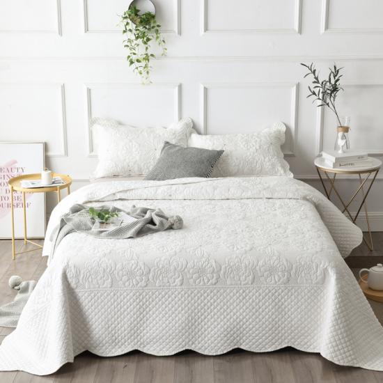 white and taupe embroidered quilt set